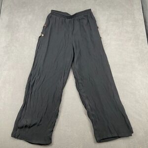 Gaya Silky Pants Womens Large Black High Rise Wide Leg Elastic Waist Modern
